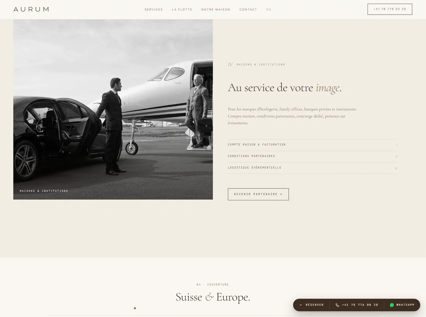 La section Maisons et institutions du site Aurum Luxury