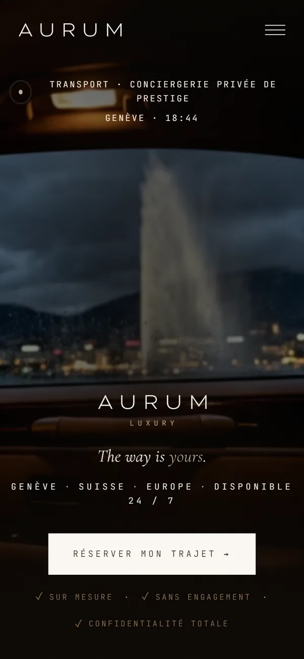 Le site Aurum Luxury sur mobile